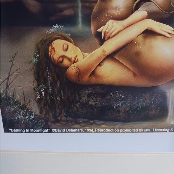 RARE David Delamare "Bathing in Moonlight" Mermaid Matted Print 11x14 inch NEW - Picture 6 of 6